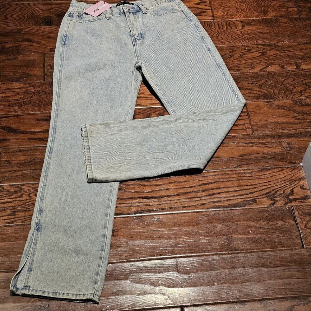 English Factory 8/29 New W Tags Straight-Leg High Rise Side Slit 90's Acid Wash